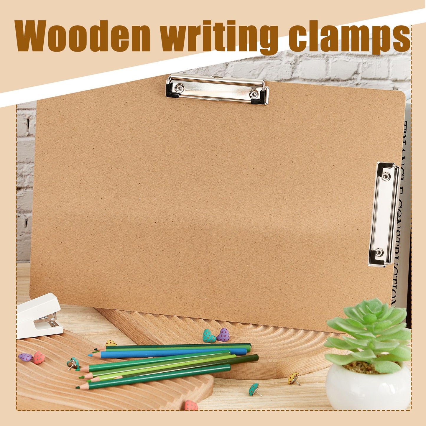 Henoyso 16 Pcs 11 x 17 Clipboards Wooden Lap Boards with Low Profile Clip Double Clip, Extra Large Landscape Hardboard Drawing Boards Horizontal Brown Clipboard for Drafting Board & Sketch Board Use