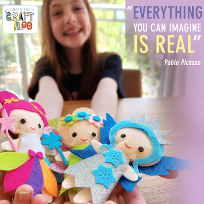 CRAFTILOO Fairy Sewing Kit for Kids Ages 5-12 – Beginner Sewing Kit with 5 Pre-Cut Felt Projects – Make Your Own Stuffed Animal Plush Dolls – Fun Girls Craft Kit, Learn to Sew Gift for Kids