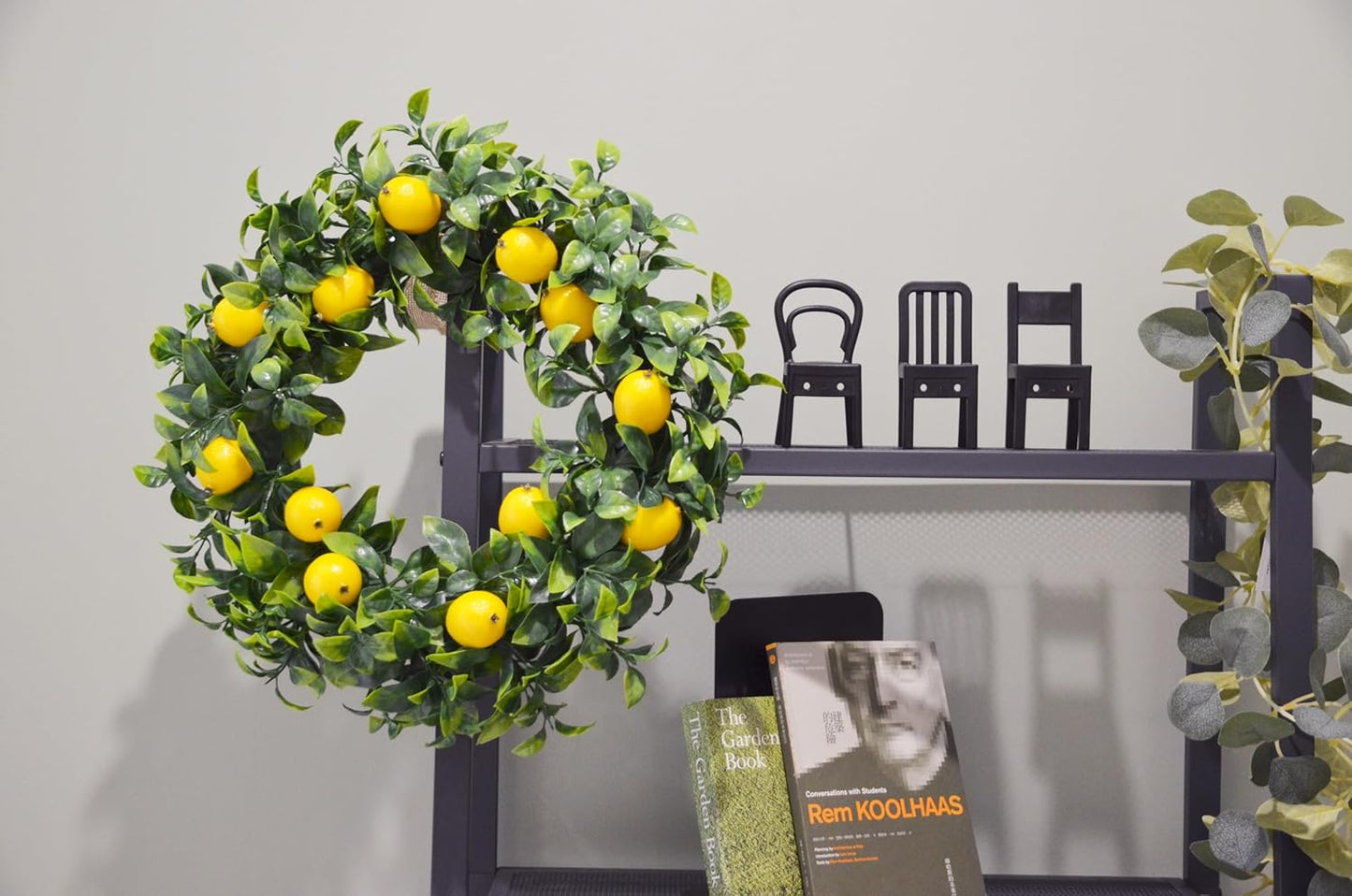 Mr. Bom 15 Inch Artificial Lemon Wreath - Boxwood for Front Door, Spring Summer Holiday Decoration, Indoor Outdoor Use