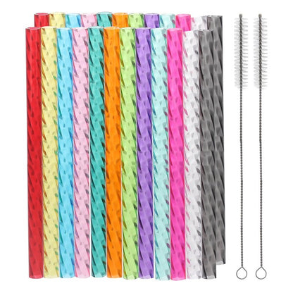 Dakoufish 24Pcs Replacement Plastic Swirl Straws for 12oz 14oz Mason Jar Tumblers,8 Inch Reusable Crystal Straws With 2 Cleaning Brush (8inch,mix12color)