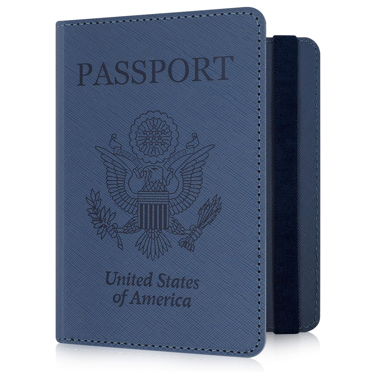 RSAquar Passport Holder for Women and Men, Premium PU Leather Travel Passport Wallet RFID Blocking Passport Cover Travel Documents Organizer (JD-Blue)