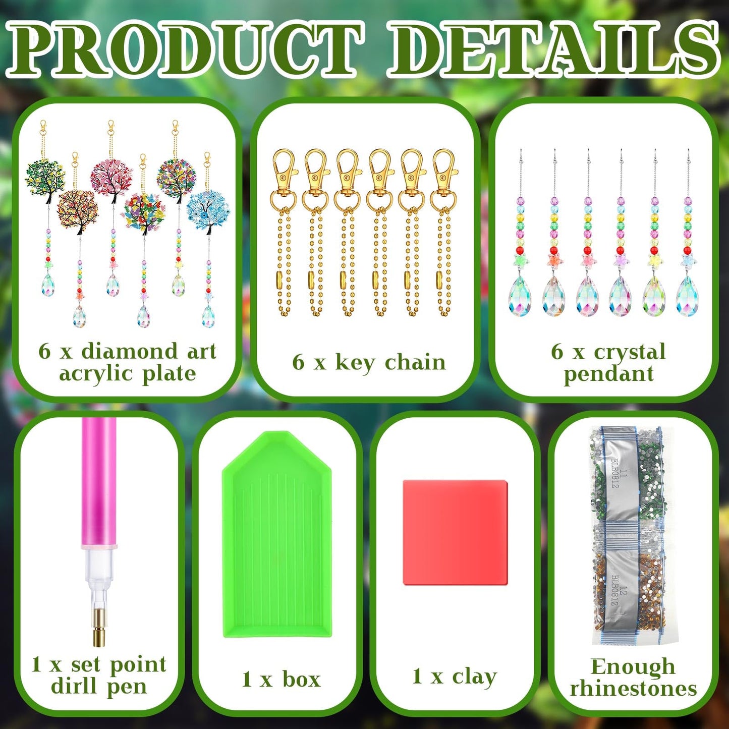 Burbell 6 Pcs Tree of Life Diamond Art Suncatchers Kits for Adults Double Sided Tree of Life Diamond Painting DIY Dream Catcher Kit Wall Decor Wind Chimes for Adults, 6 Styles
