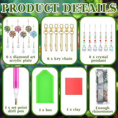 Burbell 6 Pcs Tree of Life Diamond Art Suncatchers Kits for Adults Double Sided Tree of Life Diamond Painting DIY Dream Catcher Kit Wall Decor Wind Chimes for Adults, 6 Styles