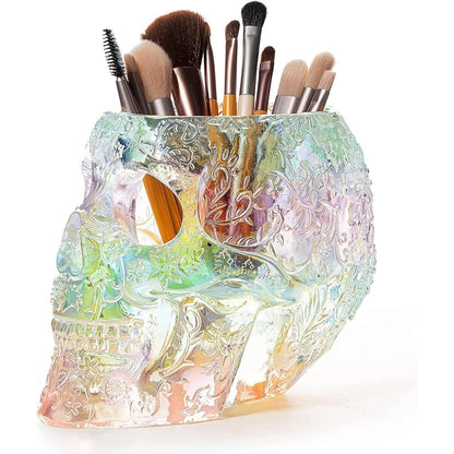 Skull Makeup Brush Holder, Pen Holder, Vanity, Desk, Office Organizer, Stationary, Decor Planter, Candy Bowl, Goth Decorations, Extra Large, Skulls Gothic Skull & Bones Organizer Bathroom (iridescent)