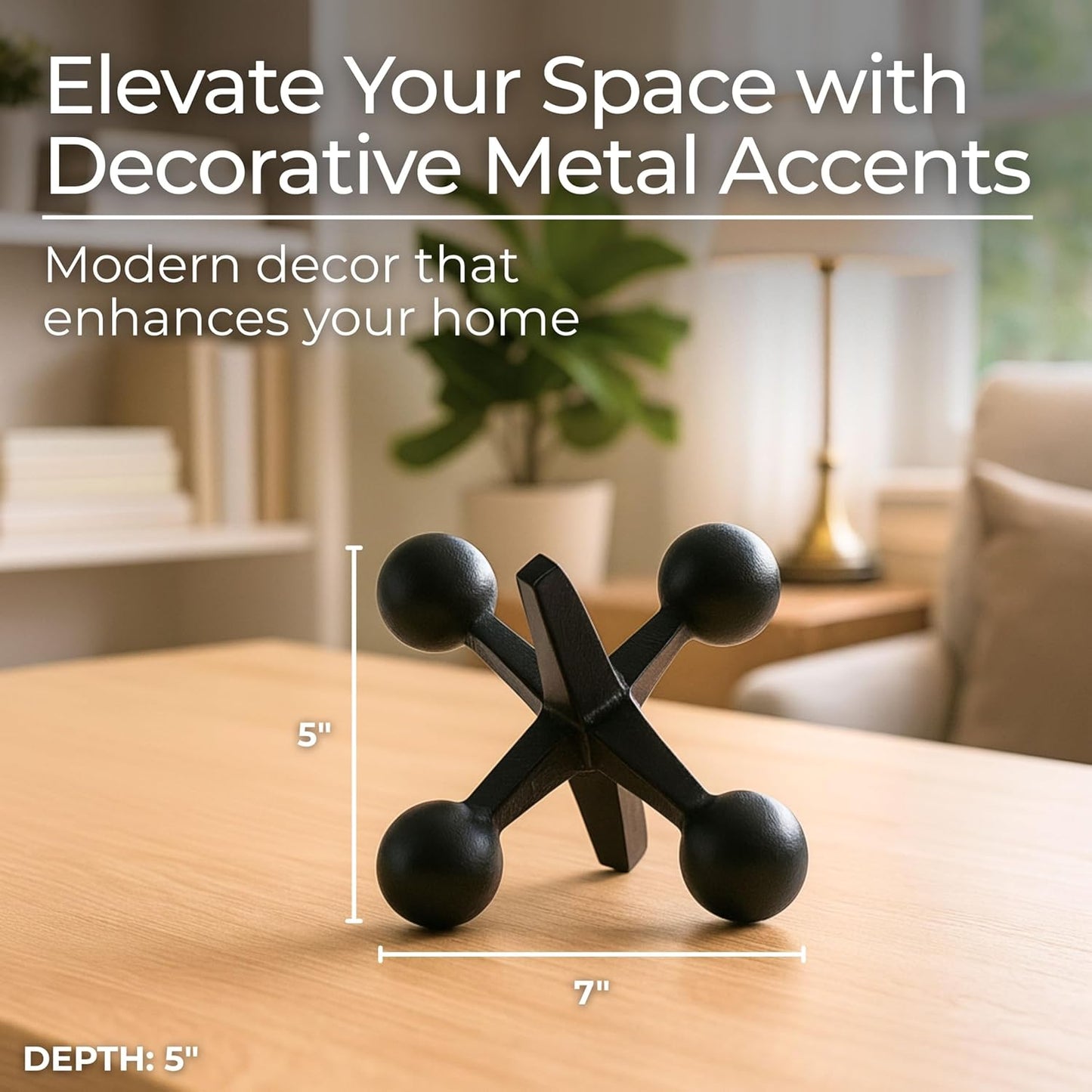 7" 5" Black Metal Jacks Decorative Object Abstract Sculpture Modern Home Decor Ornament Shelf Styling & Coffee Table