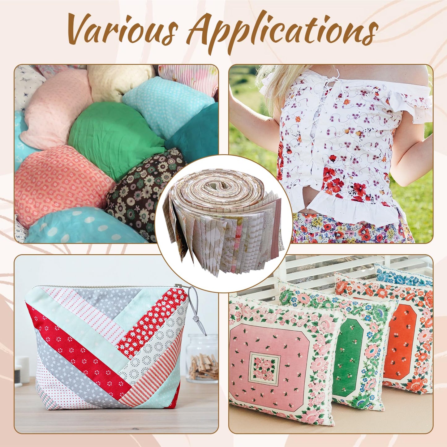 42 Pcs Jelly Roll Fabric, Fabric Panels for Quilting, Pre-Cut Cotton Strips for Quilting Crafting Sewing, Craft Supplies for Blanket Rug Upholstery Home Decor Quilt Making and DIY Projects