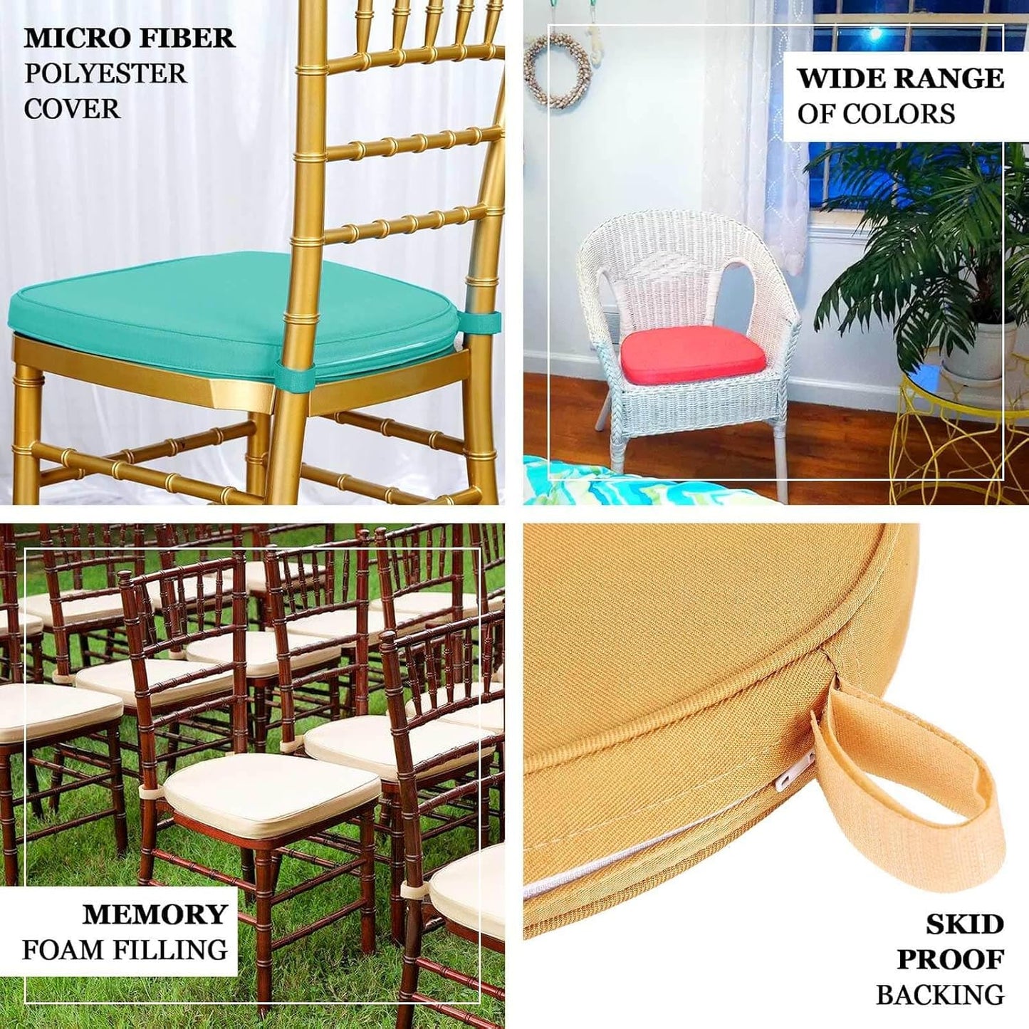 2" Efavormart Dusty Sage Green Chiavari Chair Pad, Memory Foam Seat Cushion with Ties and Removable Cover Thick