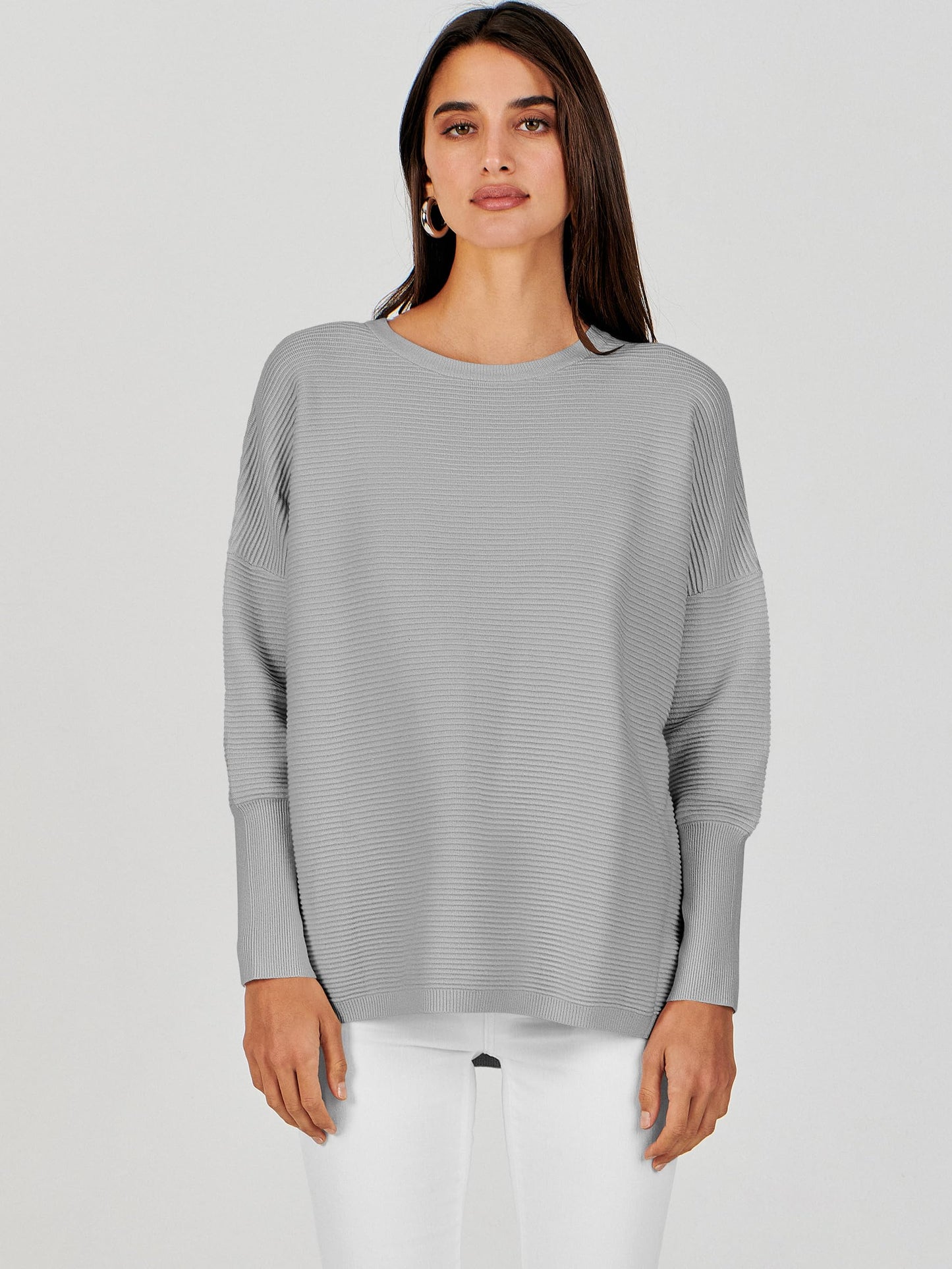 ANRABESS Womens Oversized Batwing Long Sleeve Ribbed Knit Sweaters 2025 Fall Outfits