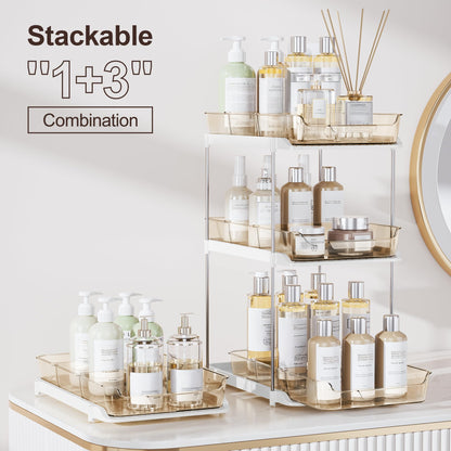 Delamu 2-Tier Multi-Purpose Bathroom Under Sink Organizers and Storage, Stackable Kitchen Pantry Organization, Pull Out Medicine Cabinet Organizer with Movable Dividers, White, 2 Pack