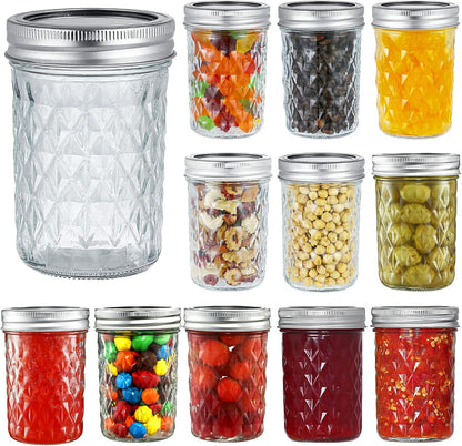 12 Pack 8 oz YEBODA Mason Jars with Airtight Lids and Bands Glass Canning Jars Ideal for Preserving, Jam, Honey, Jelly
