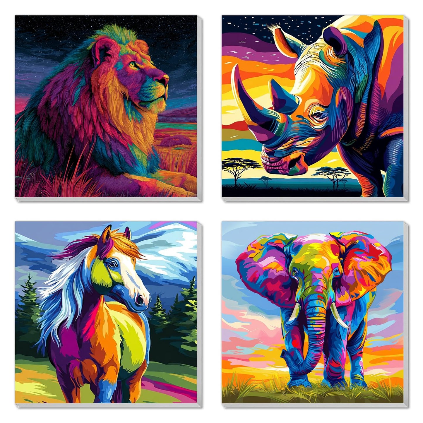 4 Pack Paint by Numbers Kit for Kids Easy Kid Paint by Number Kits Ages 8-12 Horse DIY Painting Kits for Kids Age 4-8 Beginner Paint by Number Canvas with Frame Children Color by Numbers Kit 8x8 Inch