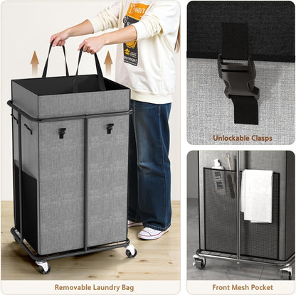 ZATOCL 40 Gal Large Laundry Hamper with Lid, Rolling Laundry Basket with Wheels, Oxford Fabric Dirty Clothes Hampers