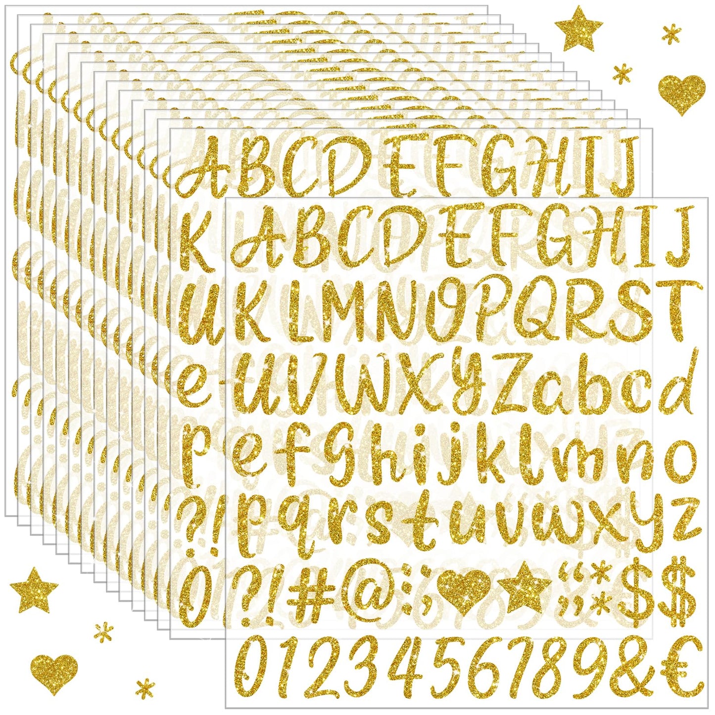Glitter Gold Letter Stickers, 15 Sheets 1215 PCS Alphabet Number Stickers 1 Inch, Self Adhesive Vinyl Stickers for Graduation Cap Scrapbooking Water Bottles Mailbox DIY Crafts Signs Party Decor (Gold)