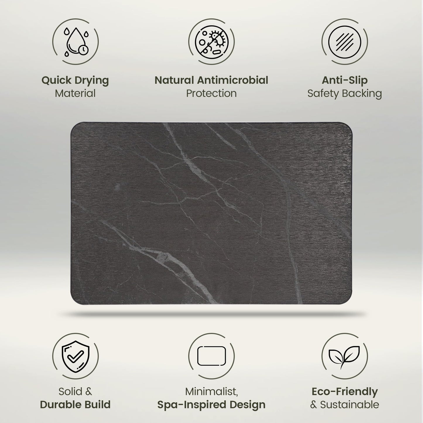 Calivio Quick Dry Shower Stone Bath Mat, Super Absorbent & Non-Slip 24 x 16 Inch Diatomaceous Earth Mat, Durable & Easy to Clean Diatomite Bath Mat for Bathroom Floor/Kitchen (Charcoal)