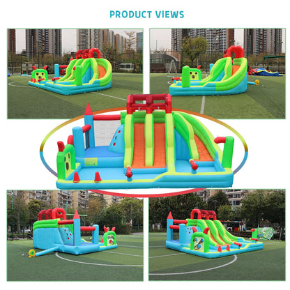 JOOLOOG Giant Inflatable Water Slide Park & Bounce House, 10-in-1 Combo with 3 Slides, Bounce Zone, 2 Pools for Kids