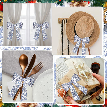 Skiennix Chinoiserie Monogram Satin Wreath - Elegant Blue & White Floral Door Decor | 2-Piece Set