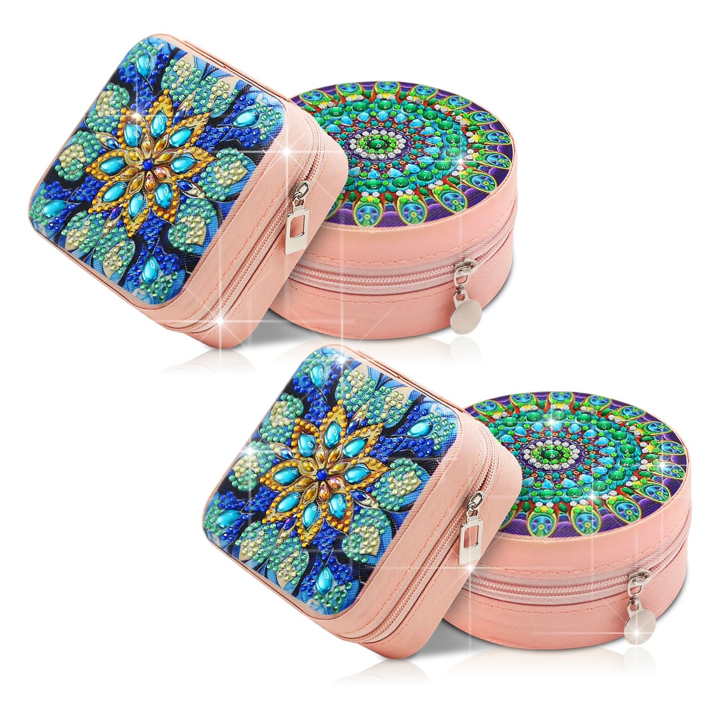 CharySim 4 PC Diamond Art Jewelry Boxes Kits for Adults Gem Art Painting Kit Women Relaxing Rhinestone Craft Kit Paint By Dots Kits Birthday Gift (Blue&Blue)