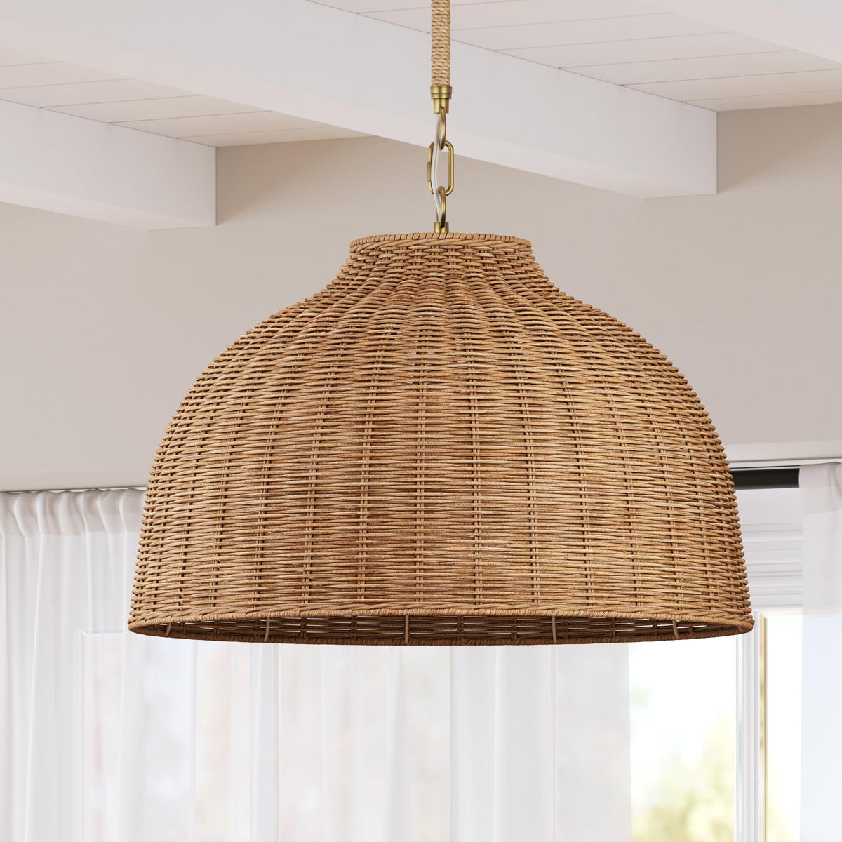 Nathan James Augustine Modern Farmhouse Rattan Pendant Light, Rattan Chandelier Pendant Lamp Shade for Kitchen or Living Room