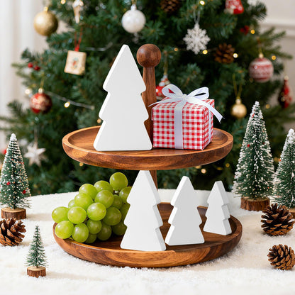 APUDWN 4Pcs Wooden Christmas Tree for Crafts White Unfinished Wood Xmas Tree Table Signs to Paint Blank Christmas Freestanding Block Cutouts for Tiered Tray Home Kitchen Office Shelf Living Room Decor