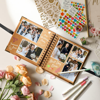 8 x 8 Inch Scrapbook Album 60 Pages with Scrapbooking DIY Kits. Window Photo Album with Scrapbook Tapes Stickers and Metallic Markers. Craft Memory Book for Wedding Baby Birthday Family Anniversary