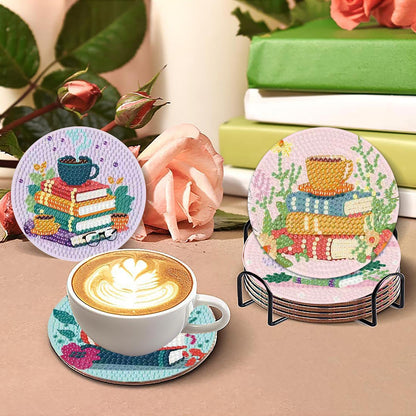 8 Pcs Book Diamond Art Coasters Kit - DIY 5D Diamond Painting Coasters with Holder, Mini Diamonds Arts Kits for Adults Coaster with Cork Pads, Gem Arts Dots Painting Crafts Supplies for Home Decor