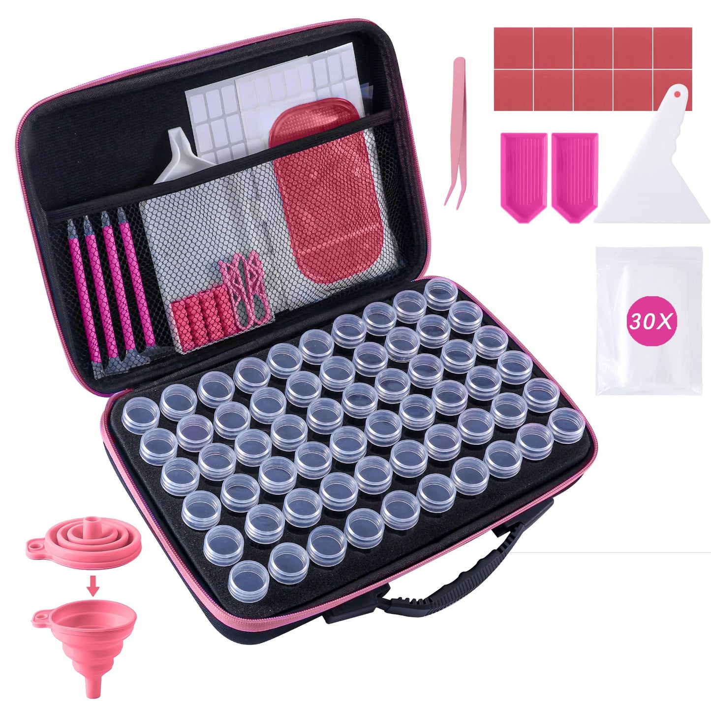 LYMUSUMI Diamond Art Storage Containers 60 Slots Diamond Painting Accessories and Tools Portable Bead Organizer Boxes for Adults（Pink）