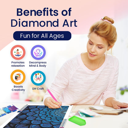 Modern Merch Mandala Diamond Art Kits for Adults, Blue and Black Pattern 5D Diamond Painting for Adults, DIY Mandala Wall Art, Cross Stitch Pattern Gem Art, Full Round Drill 12x16