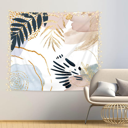 KOMLLEX Boho Abstract Tapestry 59Wx51H Mid Century Geometric Minimalist Wall Hanging Pink Blue Gold Leaves Decor