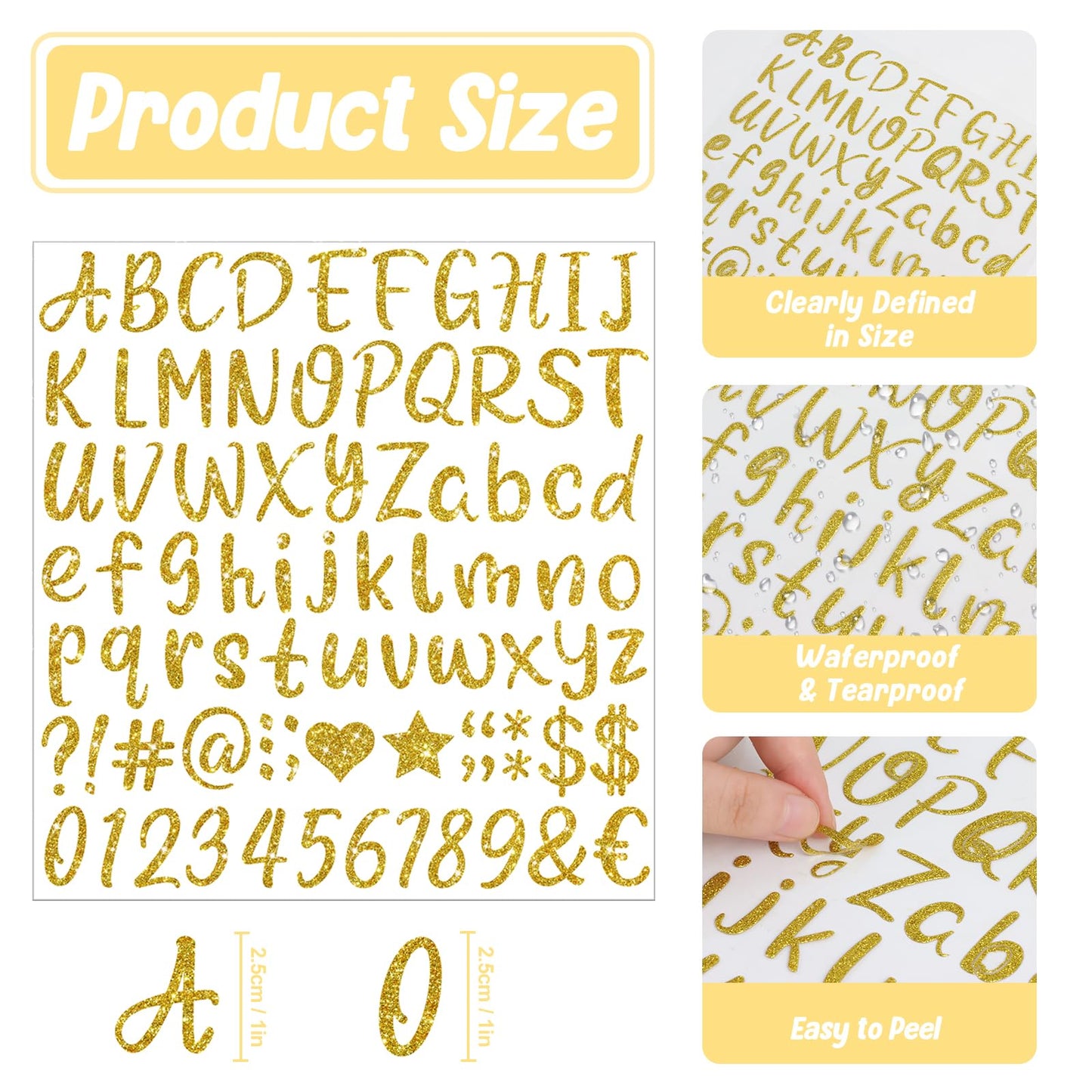 Glitter Gold Letter Stickers, 15 Sheets 1215 PCS Alphabet Number Stickers 1 Inch, Self Adhesive Vinyl Stickers for Graduation Cap Scrapbooking Water Bottles Mailbox DIY Crafts Signs Party Decor (Gold)