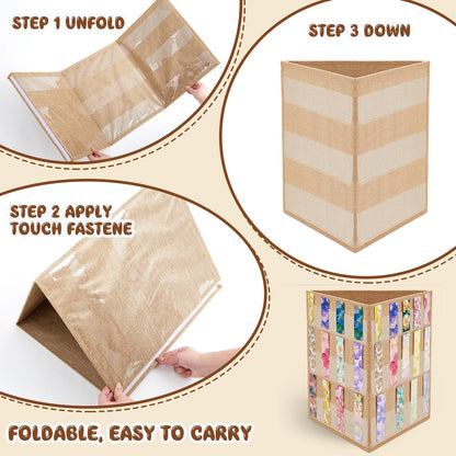 Faccito Bookmark Display Stand, Three-Sided Portable Holder with Multi-View Display, Linen Fabric Desktop Rack for Bookmarks, Valentine-Themed Designs, Craft Fairs, Handmade Vendors