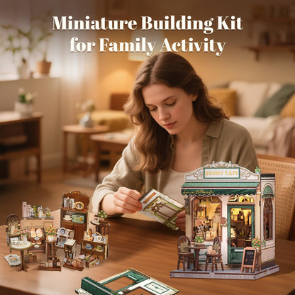 Fsolis Book Nook Kit - 3D Wooden Puzzles for Adults DIY Miniature Coffee House Booknook Gifts for Women Puzzle Lovers (Sunny Cafe)