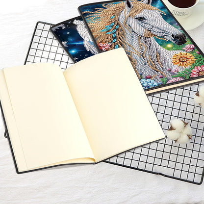 JISHSHAY 2 PCS Diamond Painting Notebook Journal Diamond Art Note Book Gem Art Sketchbook Gem Painting Diary Mosaic Kits for Adults Leather Notebook with Special Shape 14.5×21cm/5.7×8.26in Owl Horse