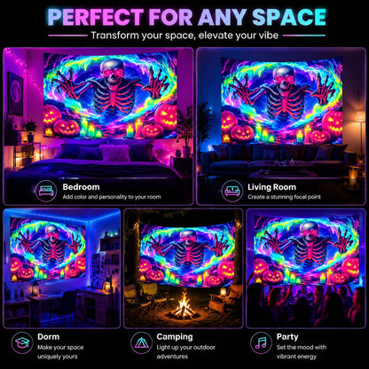 Neon Skeleton UV Tapestry 78.74X59.06in, Blacklight Reactive Tapestry Fluorescent, Hanging Neon Wall Tapestry for Bedroom Dorm, Room Tapestry Large Wall, Tapestry Room Backdrop, Halloween Decor