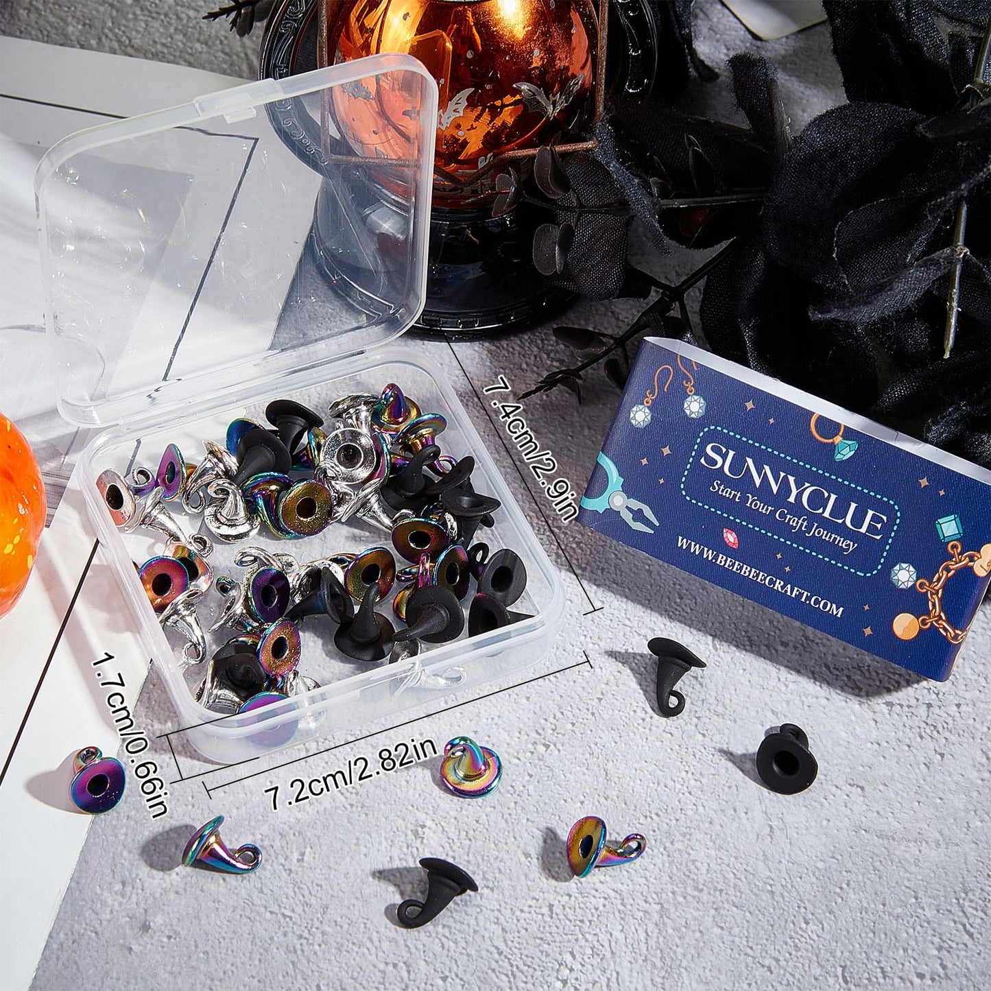 SUNNYCLUE 1 Box 60Pcs 3 Style Wizard Hat Charms Witch Hat Charm Halloween Imitation Black Magic Hats Charms Antique Silver Rainbow Gothic Miniature Hat Charms for DIY Making Charms Craft Home Decor