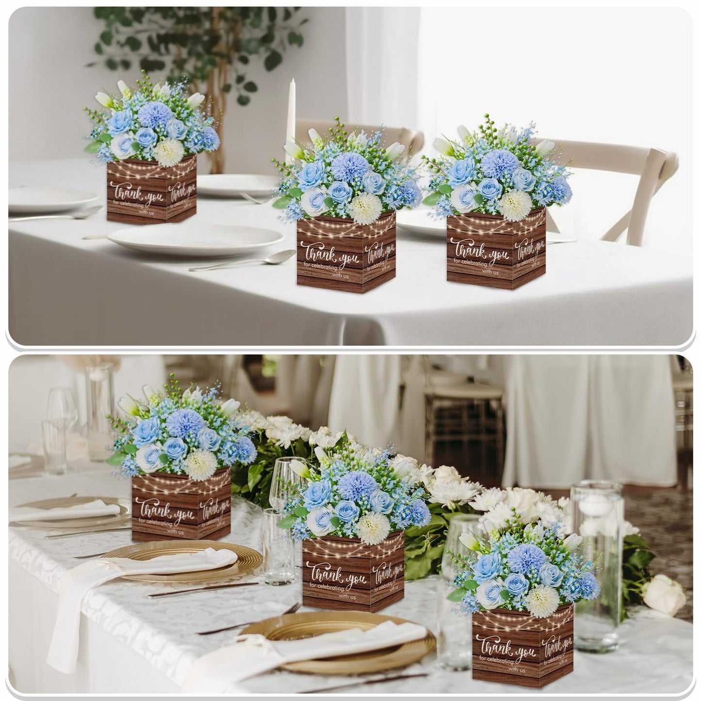 Cinrobiye 24 Pcs Rustic Wedding Table Centerpiece Boxes, 4.7‘’ Thank You Gift Paper Boxes for Engagement, Bridal Shower, Birthday Party Favors
