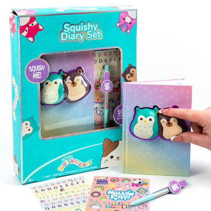 Squishmallows Original Squishy Diary Set, Includes 5 x 7 Diary, 60 Sheets, Kawaii Stickers, Pen, Fun Journaling Kit & Sketchbook for Kids, School Supplies, Journal for Girls