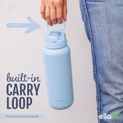 Ello Cooper 22oz Stainless Steel Water Bottle with Straw and Carry Handle, Double Walled and Vacuum Insulated Metal, Leak Proof Locking Lid with Soft Silicone Spout, Reusable, BPA Free, Lilac
