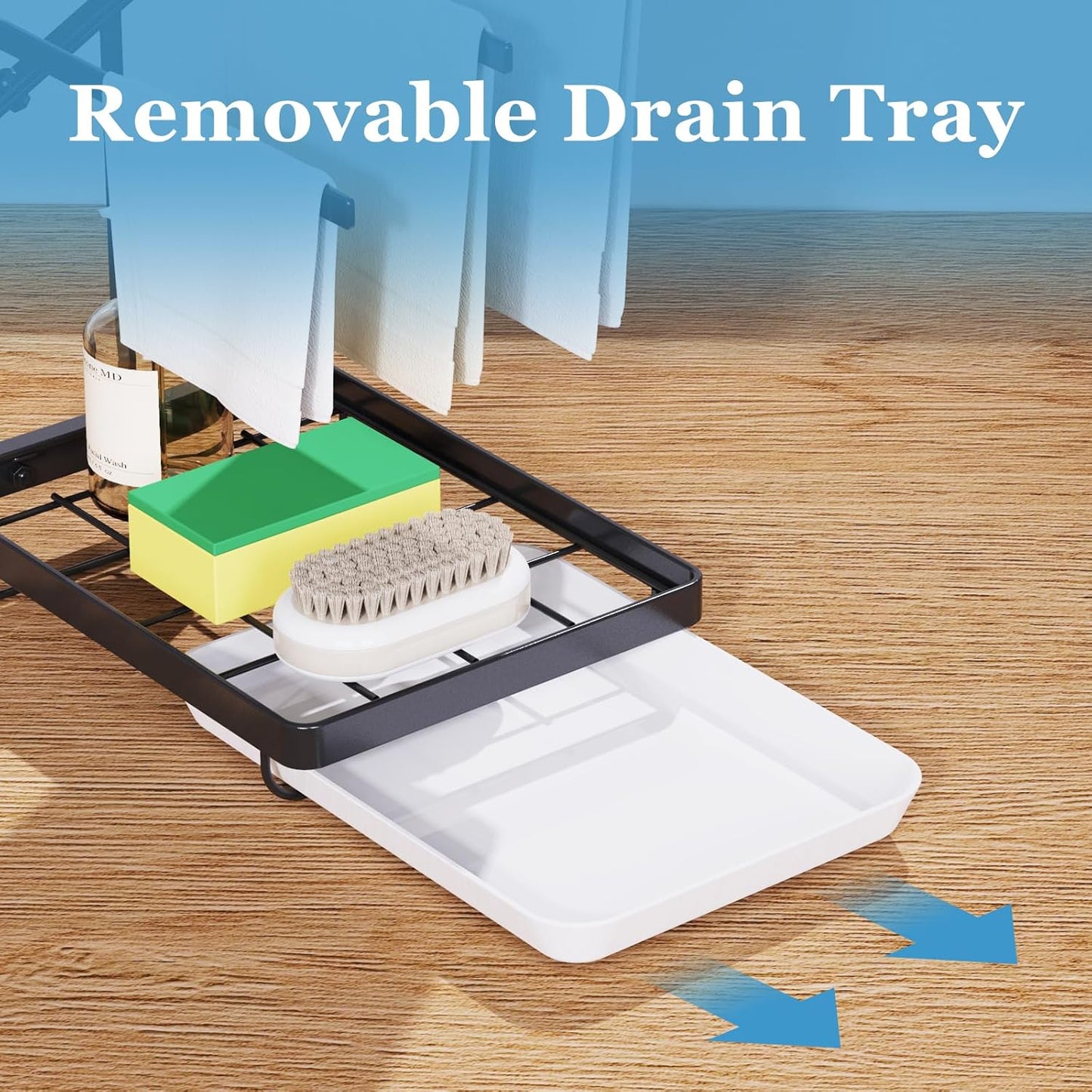 Apsan Sponge Holder with Drain Pan for Kitchen Sink, Kitchen Sink Caddy Organizer for Sponge Brush Soap Dish