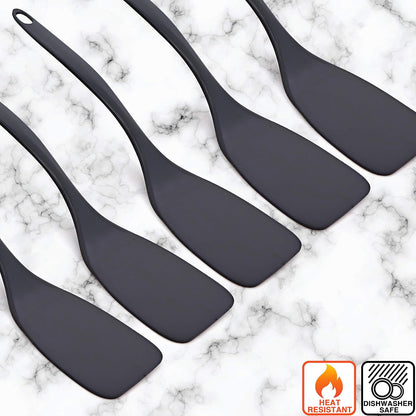 Ram-Pro Pack of 2 Melamine Solid Black Spatulas, Heat-Resistant Rubber Turner Kitchen Utensils for Cooking