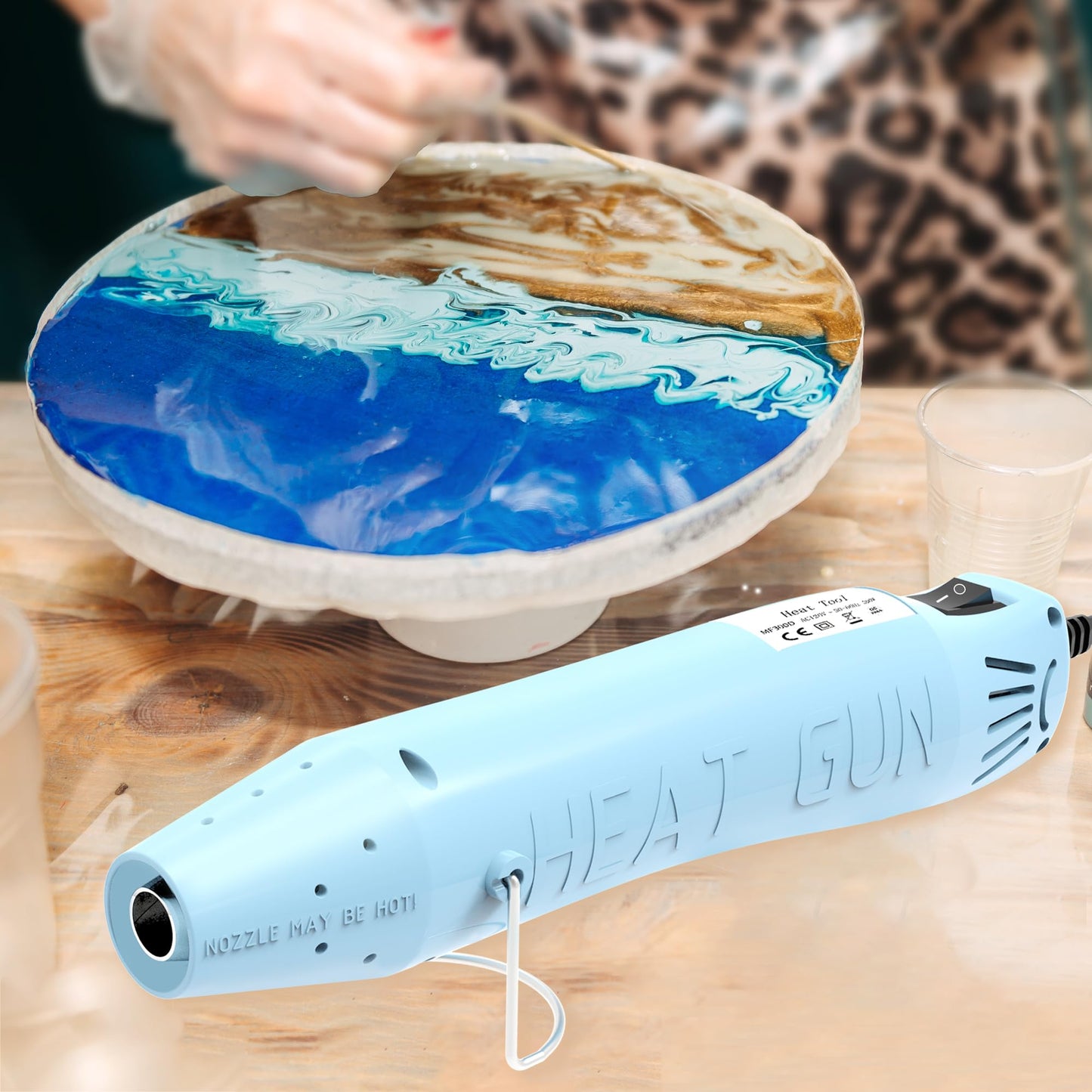 Heat Gun for Crafting, Mini Hot Air Gun Tool for Epoxy Resin, Shrunk Wrapping, Embossing, Electronics, Vinyl Wrap, Candle Making, Phone Repair & DIY - Blue
