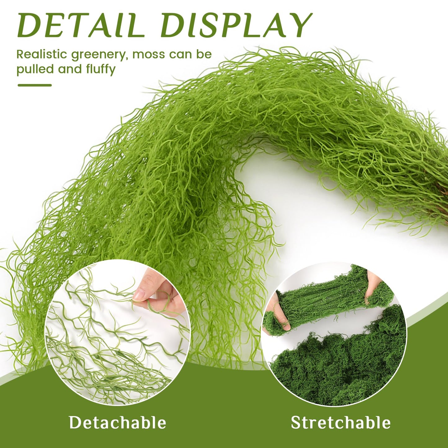 Acellegic 4 Pcs 33 Inch Fake Spanish Moss with 7 oz Artificial Green Moss for Potted Plants Indoor Hanging Garland Greenery Faux Vines Plants Faux Seaweed Greenery for Crafts DIY Garden Home Decor
