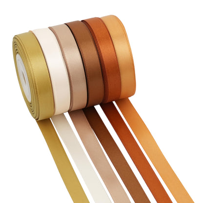 MAYREEL 3/8 Inch Gold Satin Ribbon Golden Brown for Gift Wrapping Wedding Bridal Shower Baby Shower Party Decorations 6 Rolls x 10 Yards Total 60 Yards
