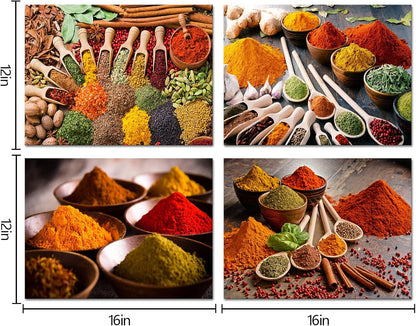 Hang,12x16inchx4Pieces HOMEOART Herbs and Spices Kitchen Wall Art Dining Room Decor Pictures Food Art Prints Framed