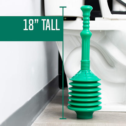 JS Jackson Supplies Professional Bellows Toilet Plunger, High Pressure Thrust for Heavy Duty Clogs, Green