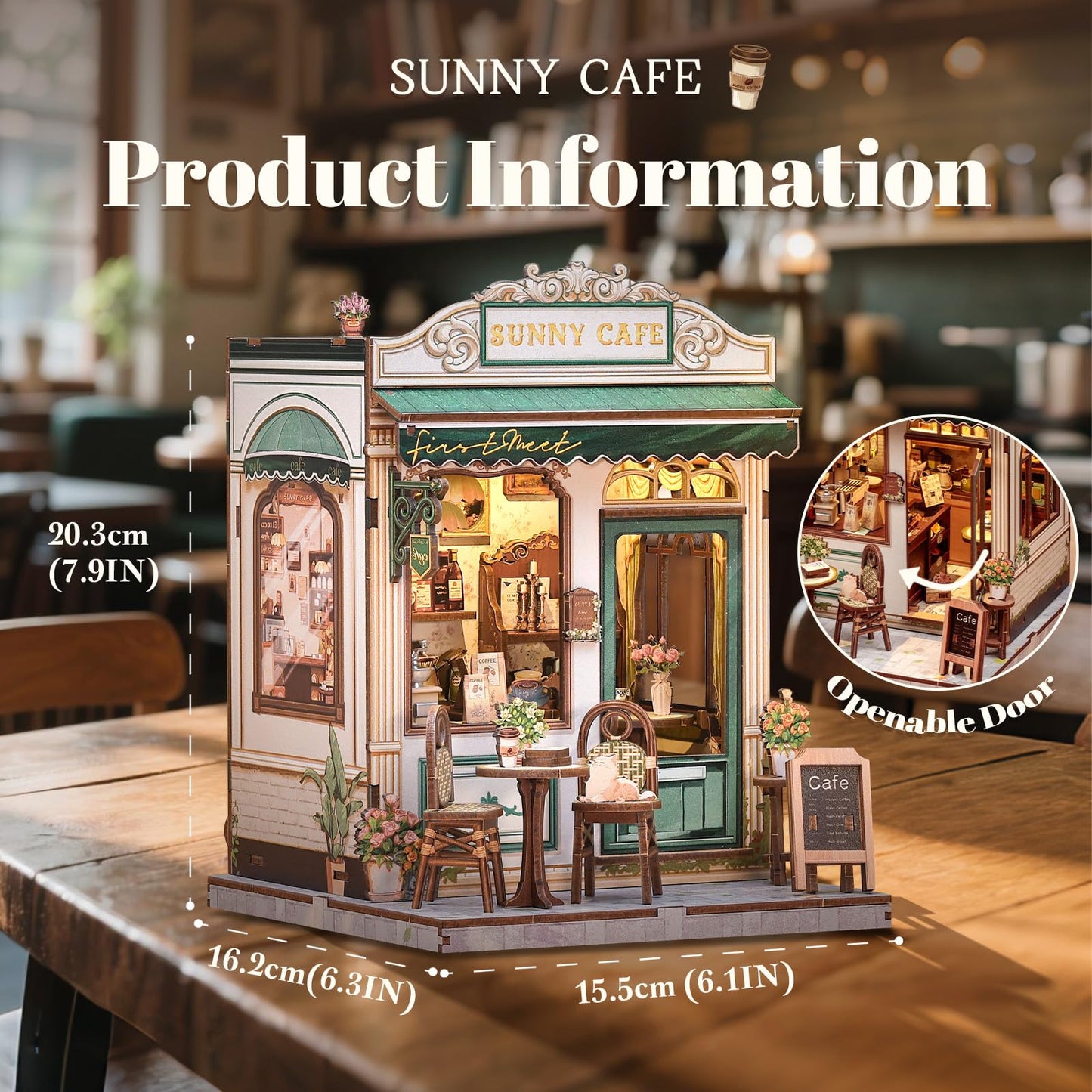 Fsolis Book Nook Kit - 3D Wooden Puzzles for Adults DIY Miniature Coffee House Booknook Gifts for Women Puzzle Lovers (Sunny Cafe)