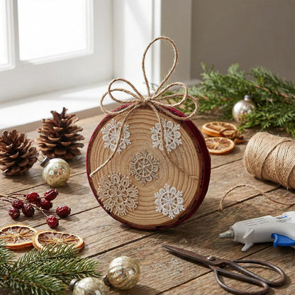 Christmas Velvet Ribbon Craft Kit – 6 Rolls Burgundy Felt Ribbon with Jute Twine Snowflake Fabric Patches, Complete Holiday Gift Wrapping Decoration Set, High-Value Bundle for Xmas Crafts Home Décor