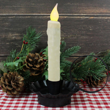 CVHOMEDECO. Real Wax Hand Dipped Battery Operated LED Timer Taper Candles Country Primitive Flameless Lights Décor, 6-3/4 Inch, Ivory, 2 PCS in a Package