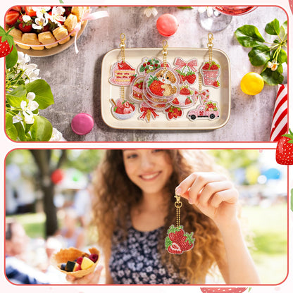 Huquary 30 Pcs Diamond Painting Keychains Strawberry Diamond Art Berry Party Crafts Favor 5d Double Sided Keychains for Adult Beginner DIY Crafts Party Gift