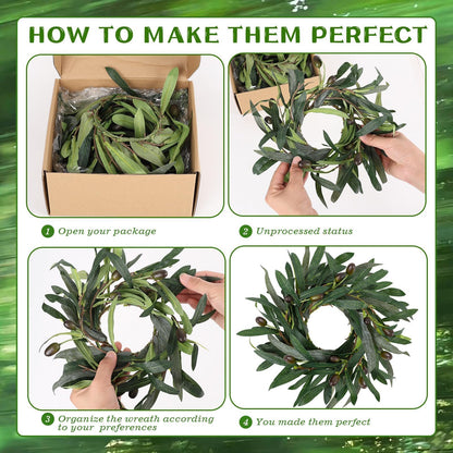 4 Pcs Artificial Green Olive Candle Rings Wreaths Greenery Wreath with Olive Leaves Spring Summer Kitchen Cabinet Wreath for Pillars Farmhouse Festival Wedding Celebrations Tabletop Decoration