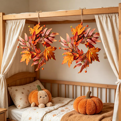 8 Pcs Mini Fall Wreaths Thanksgiving Table Centerpieces Fall Candle Rings 9 Inch Maple Leaf Wreaths for Cabinets Farmhouse Autumn Wreath for Front Door Porch Wall Window Decorations